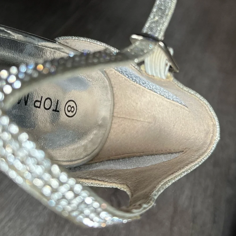 Top Moda silver platform sandal heels, women’s size 8
